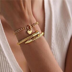 18K Gold Plated Nail Bracelet Set, Adjustable Stackable Bangles for Women
